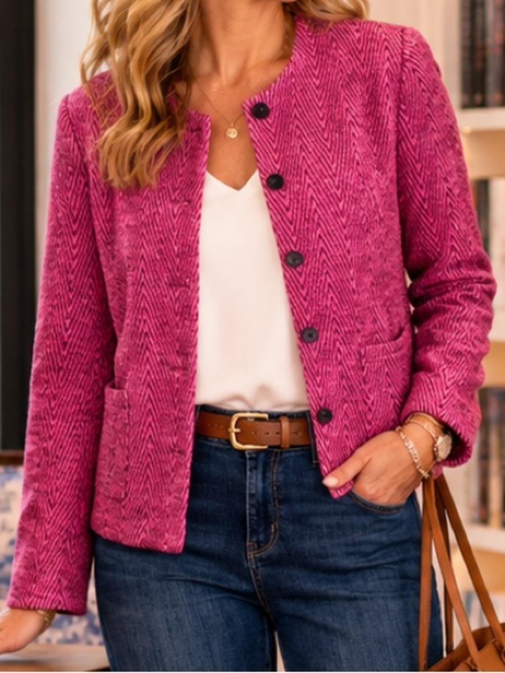 Jessica Holbrook Chenille Herringbone Jacket Pink Berry Size 8